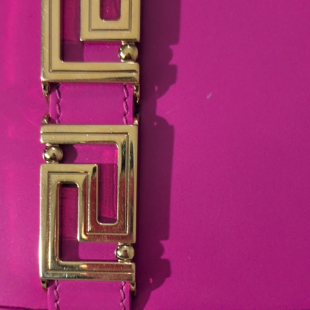 VERSACE HANDBAG Fuchsia Leather Crossbody with Gold Greek Hardware - Picture 10 of 14